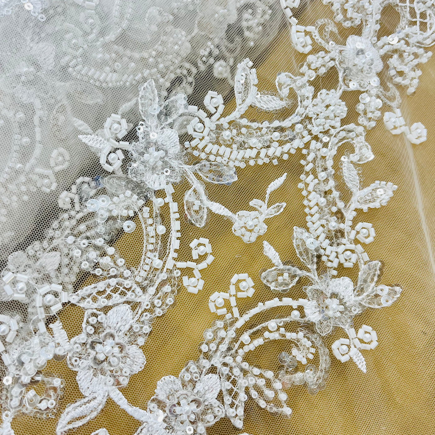 Beaded Lace Fabric Embroidered on 100% Polyester Net Mesh | Lace USA