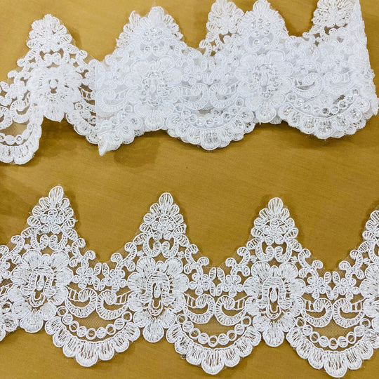 Beaded & Corded Lace Trimming Embroidered on 100% Polyester Net Mesh | Lace USA