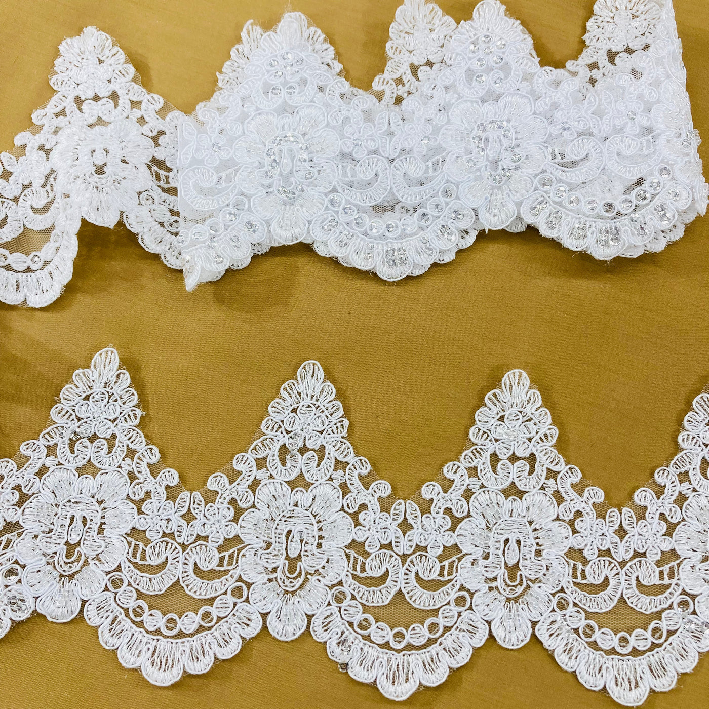 Beaded & Corded Lace Trimming Embroidered on 100% Polyester Net Mesh | Lace USA