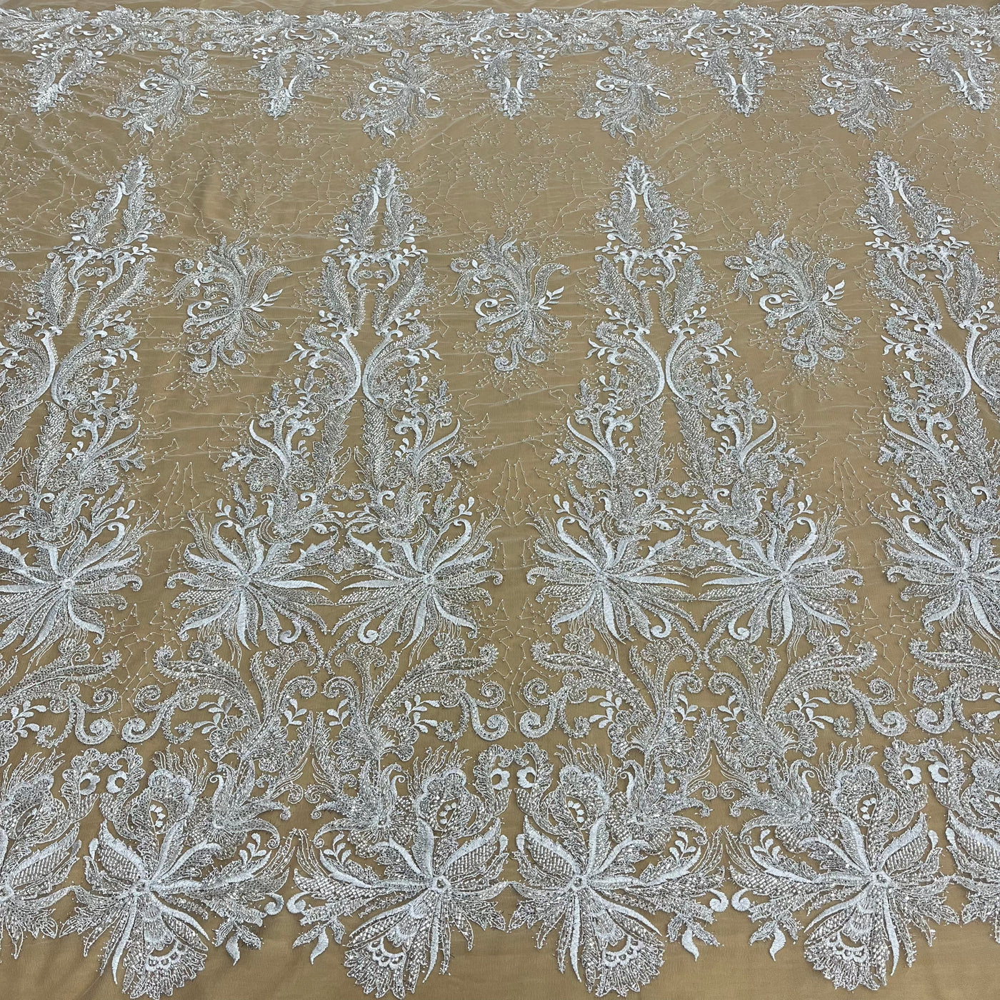 Beaded Lace Fabric Embroidered With Fuzzy Thread on 100% Polyester Net Mesh | Lace USA