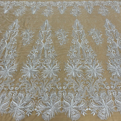 Beaded Lace Fabric Embroidered With Fuzzy Thread on 100% Polyester Net Mesh | Lace USA