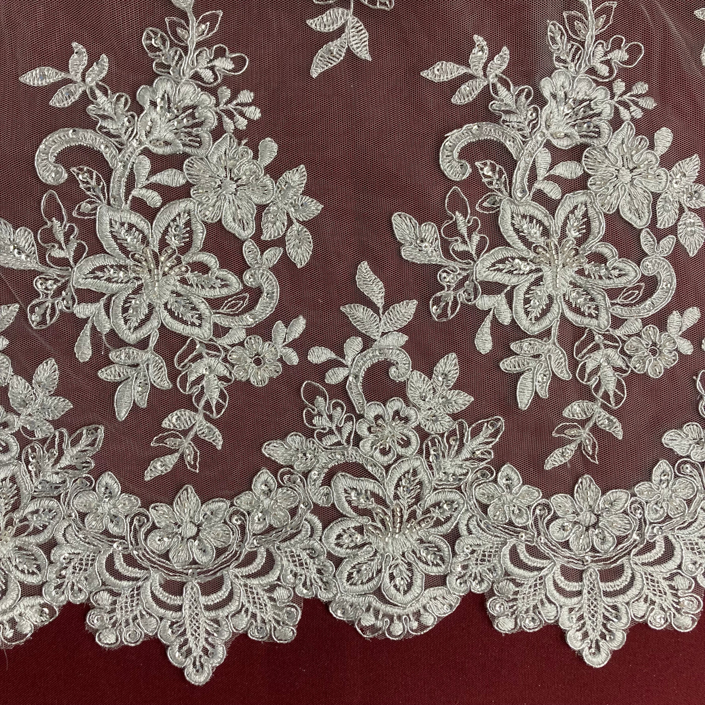 Corded & Beaded Bridal Lace Fabric Embroidered on Net Mesh. Lace USA