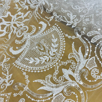 Beaded Lace Fabric Embroidered on 100% Polyester Net Mesh | Lace USA