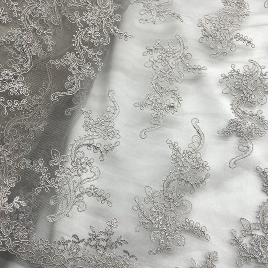 Corded Bridal Lace Fabric Embroidered on 100% Polyester Net Mesh | Lace USA