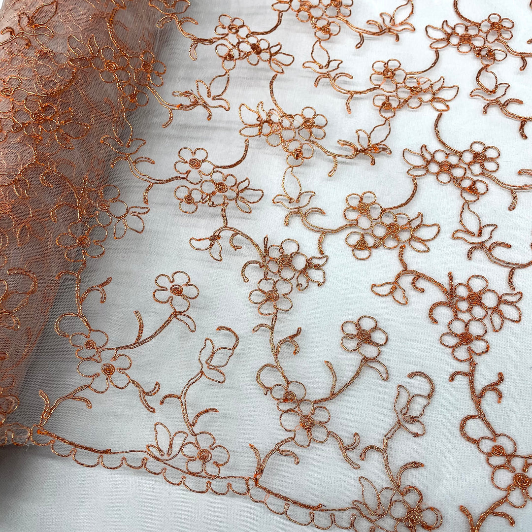 Corded Bridal Lace Fabric Embroidered on 100% Polyester Net Mesh | Lace USA