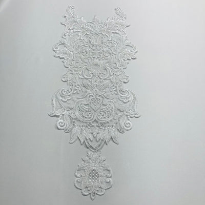 Beaded & Corded Lace Medallion Applique Embroidered on 100% Polyester Net Mesh. Lace Usa