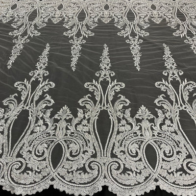 Beaded & Corded Bridal Lace Fabric Embroidered on 100% Polyester Net Mesh | Lace USA