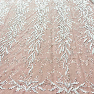 Beaded & Corded Bridal Lace Fabric Embroidered on 100% Polyester Net Mesh | Lace USA