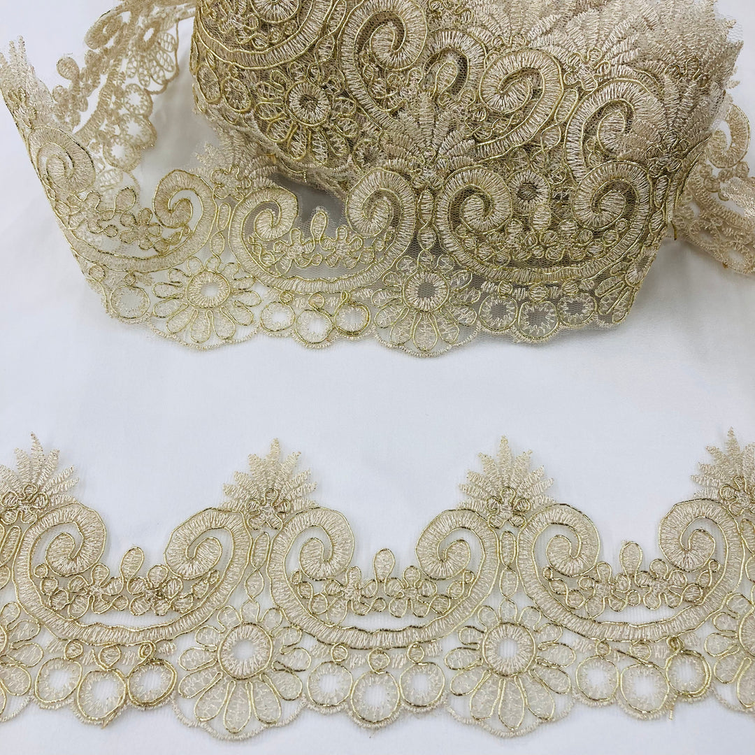 Corded Lace Trimming Embroidered on 100% Polyester Net Mesh | Lace USA