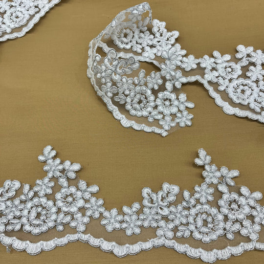 97121W-Corded Lace Trimming Embroidered on 100% Polyester Net Mesh | Lace USA