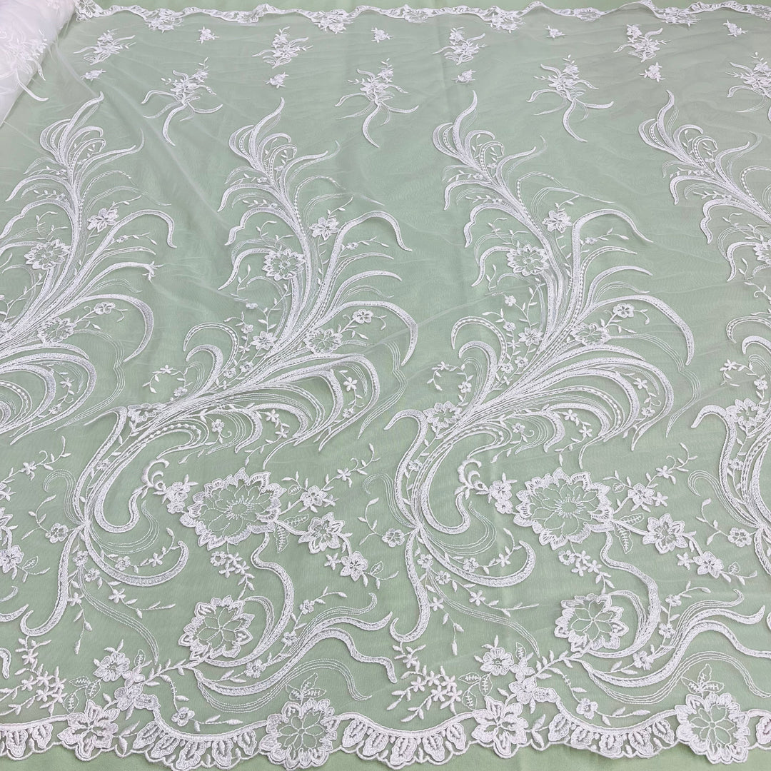 Corded Bridal Lace Fabric Embroidered on 100% Polyester Net Mesh | Lace USA
