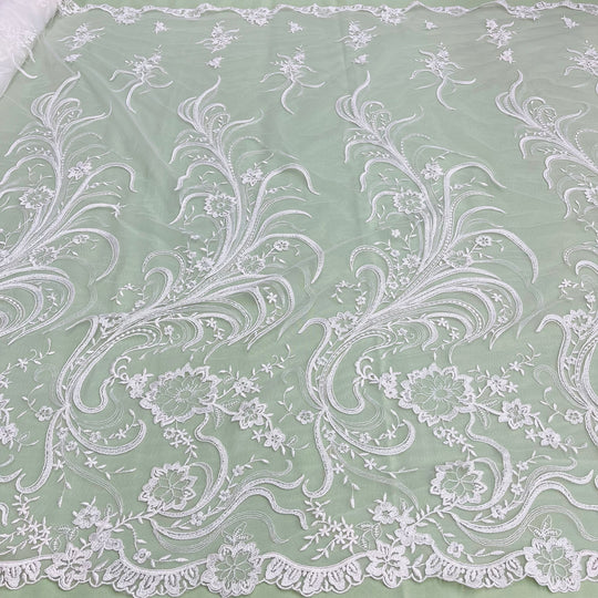 Corded Bridal Lace Fabric Embroidered on 100% Polyester Net Mesh | Lace USA