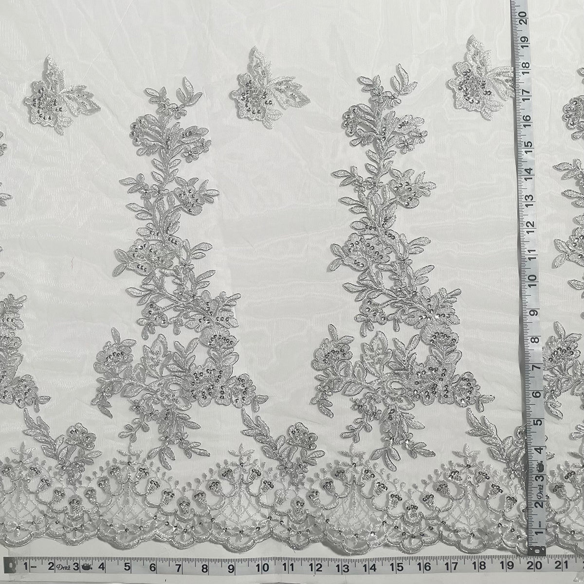 Beaded & Corded Bridal Lace Fabric Embroidered on 100% Polyester Net Mesh | Lace USA