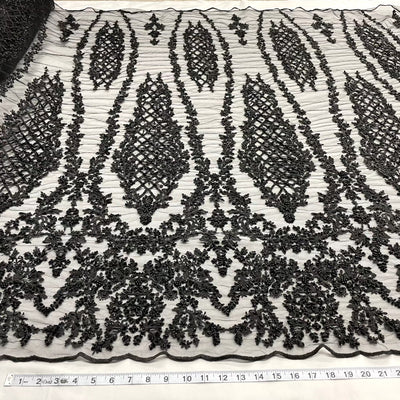 Beaded Lace Fabric Embroidered on 100% Polyester Net Mesh | Lace USA - GD-323