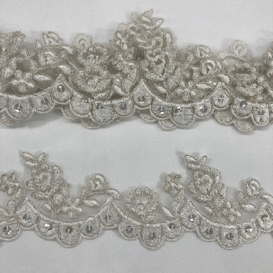 Corded & Beaded Floral Embroidered lace Trimming. Lace Usa