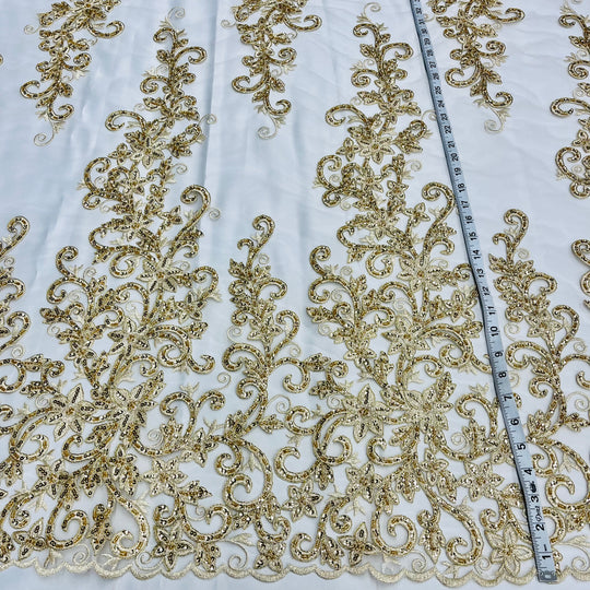 Beaded & Corded Bridal Fabric Lace Embroidered on 100% Polyester Net Mesh | Lace USA