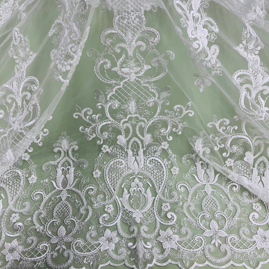 Beaded & Sequined Lace Fabric Embroidered on 100% Polyester Net Mesh | Lace USA