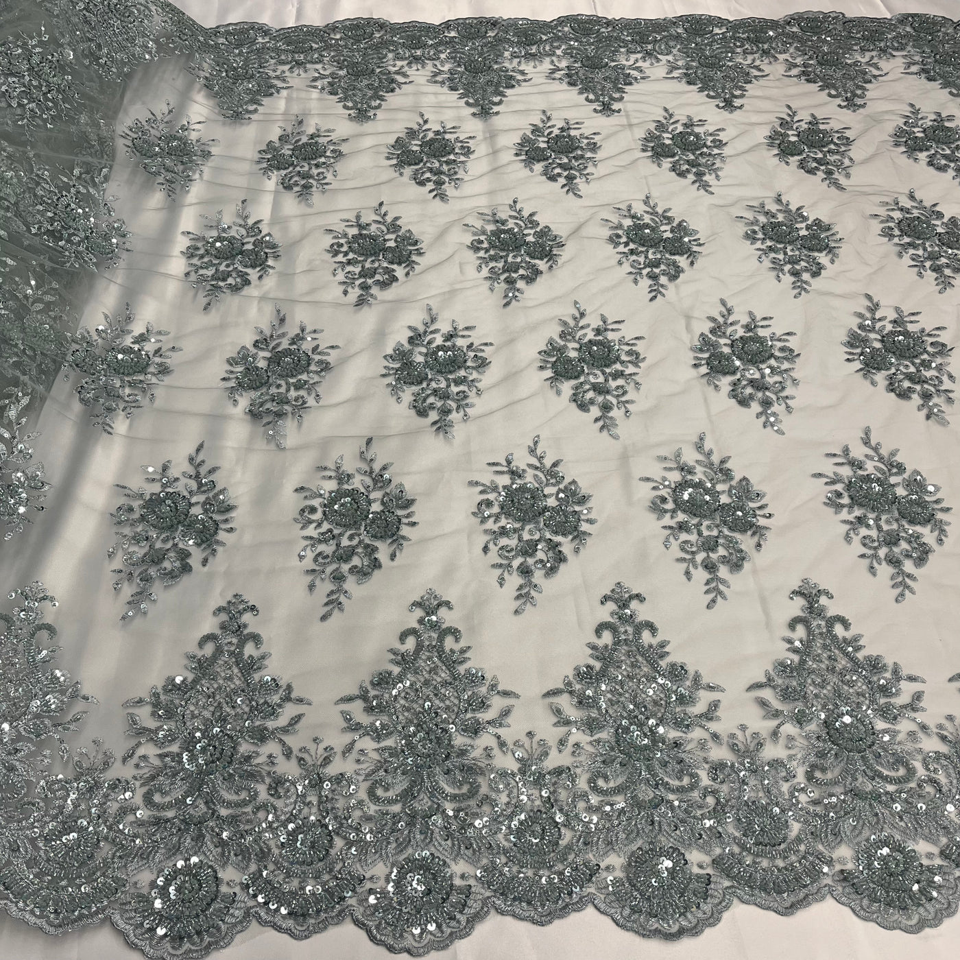 Beaded Lace Fabric Embroidered on 100% Polyester Net Mesh | Lace USA