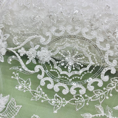 Beaded Lace Fabric Embroidered on 100% Polyester Net Mesh | Lace USA