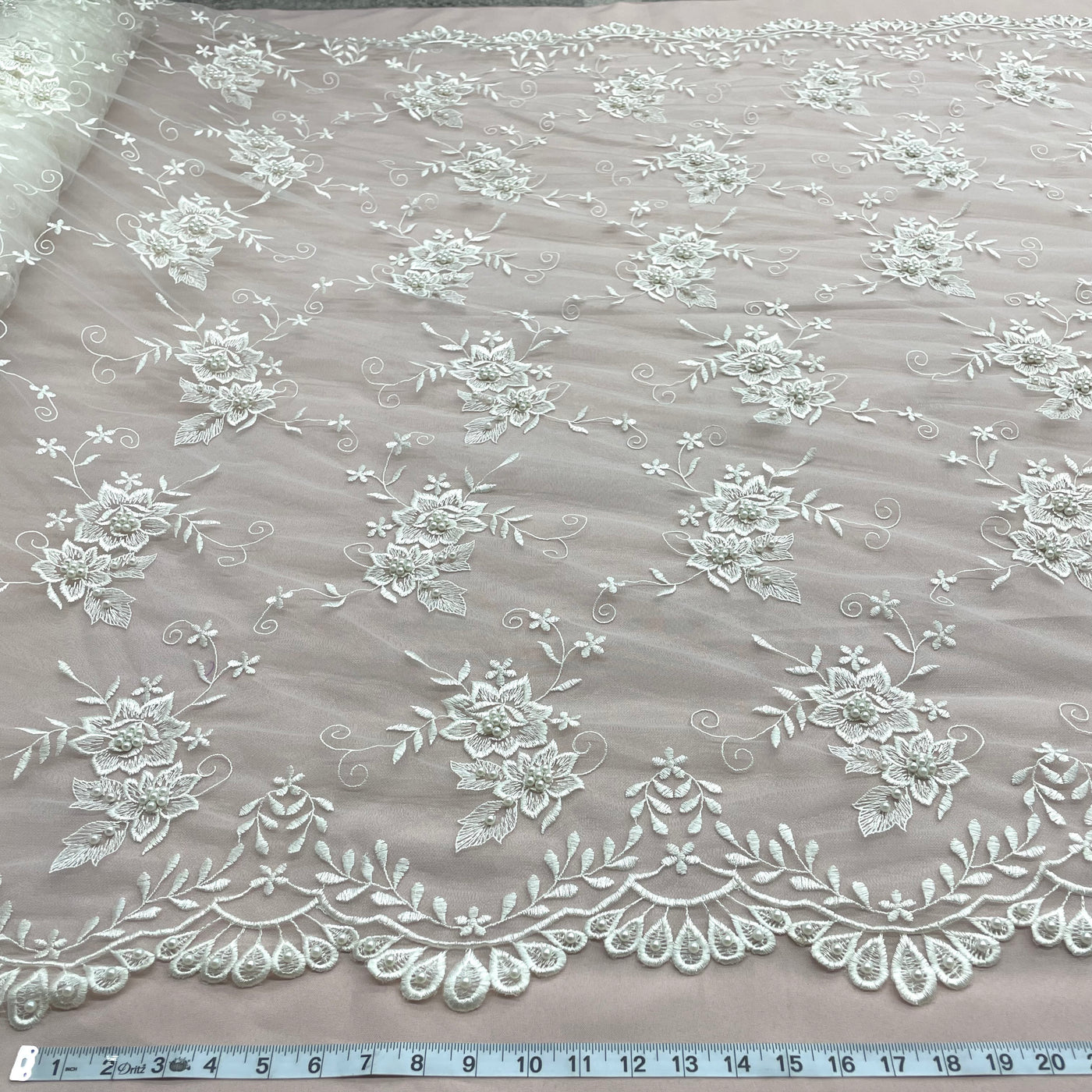 Beaded Lace Fabric Embroidered on 100% Polyester Net Mesh | Lace USA