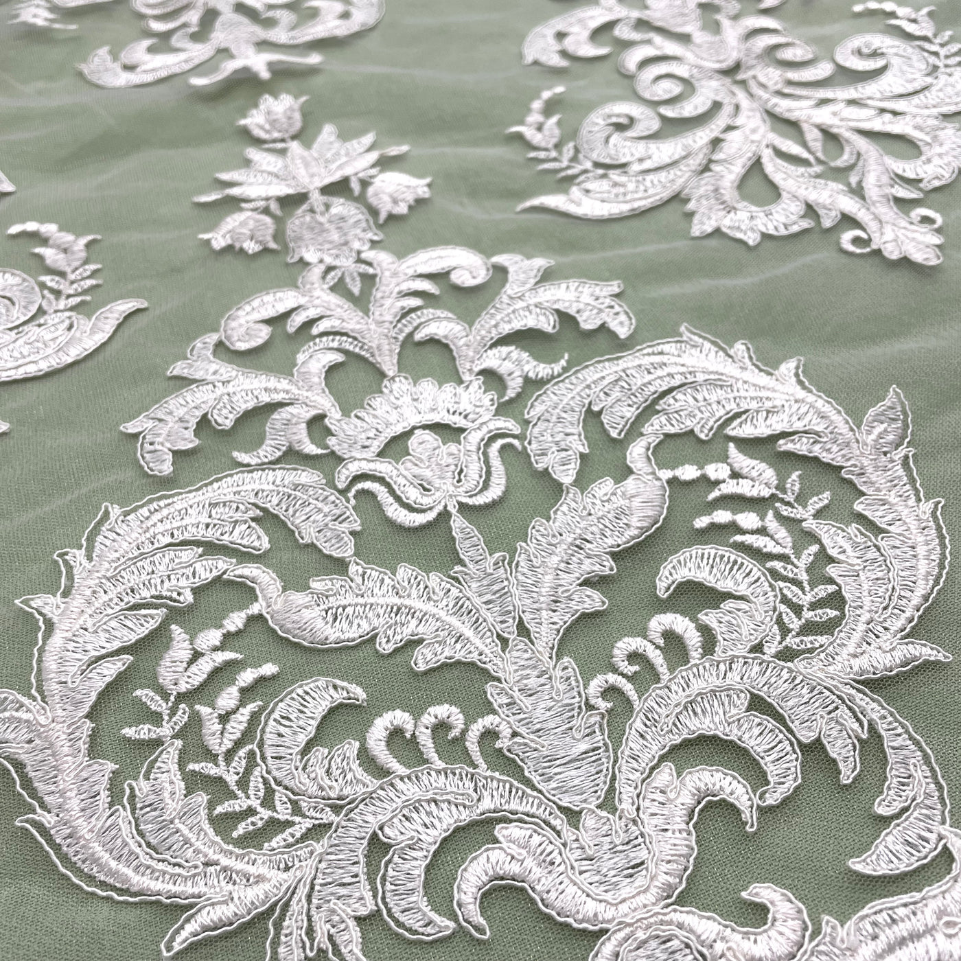 Corded Bridal Lace Fabric Embroidered on 100% Polyester Net Mesh | Lace USA