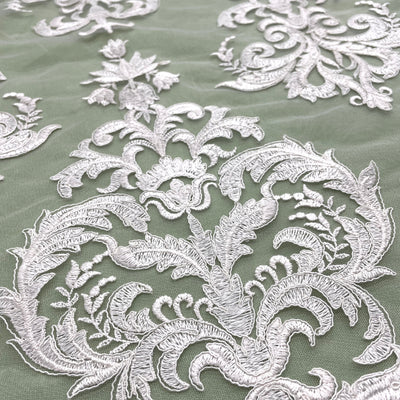 Corded Bridal Lace Fabric Embroidered on 100% Polyester Net Mesh | Lace USA