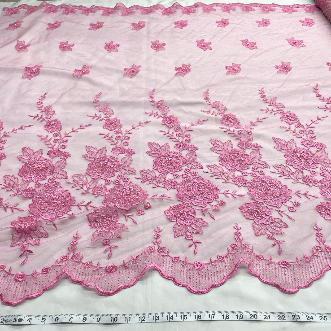 Beaded Lace Fabric Embroidered on 100% Polyester Net Mesh | Lace USA