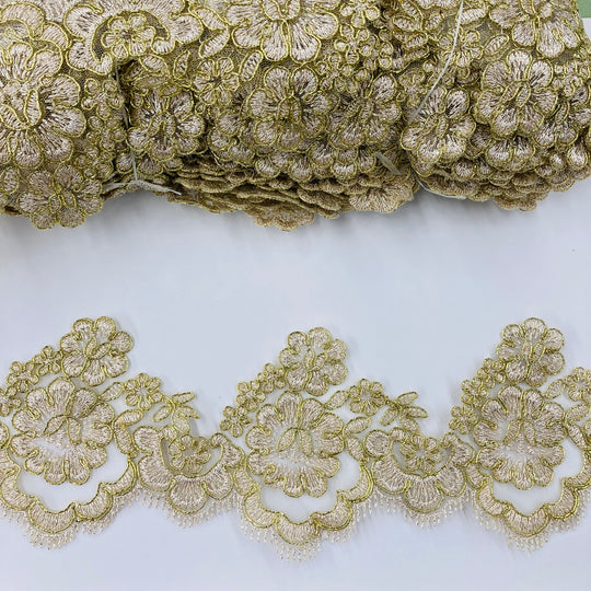 Corded Lace Trimming Embroidered on Poly. Net Mesh. Lace USA