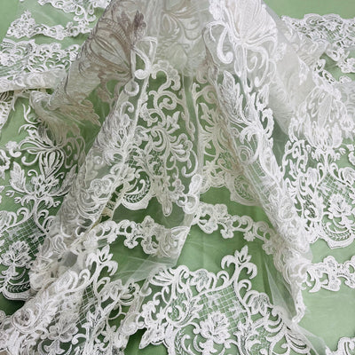 Corded Bridal Lace Fabric Embroidered on 100% Polyester Net Mesh | Lace USA