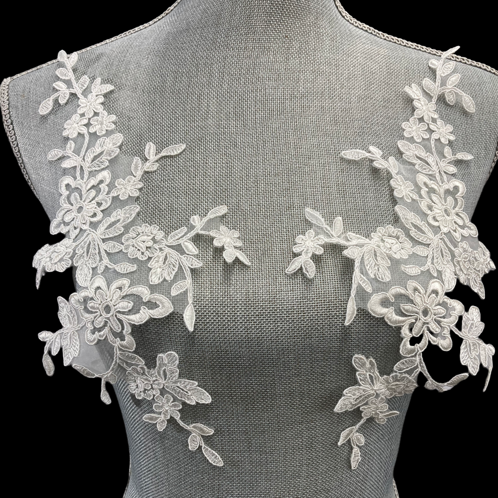 Corded Floral Applique Embroidered on 100% Polyester Organza | Lace USA