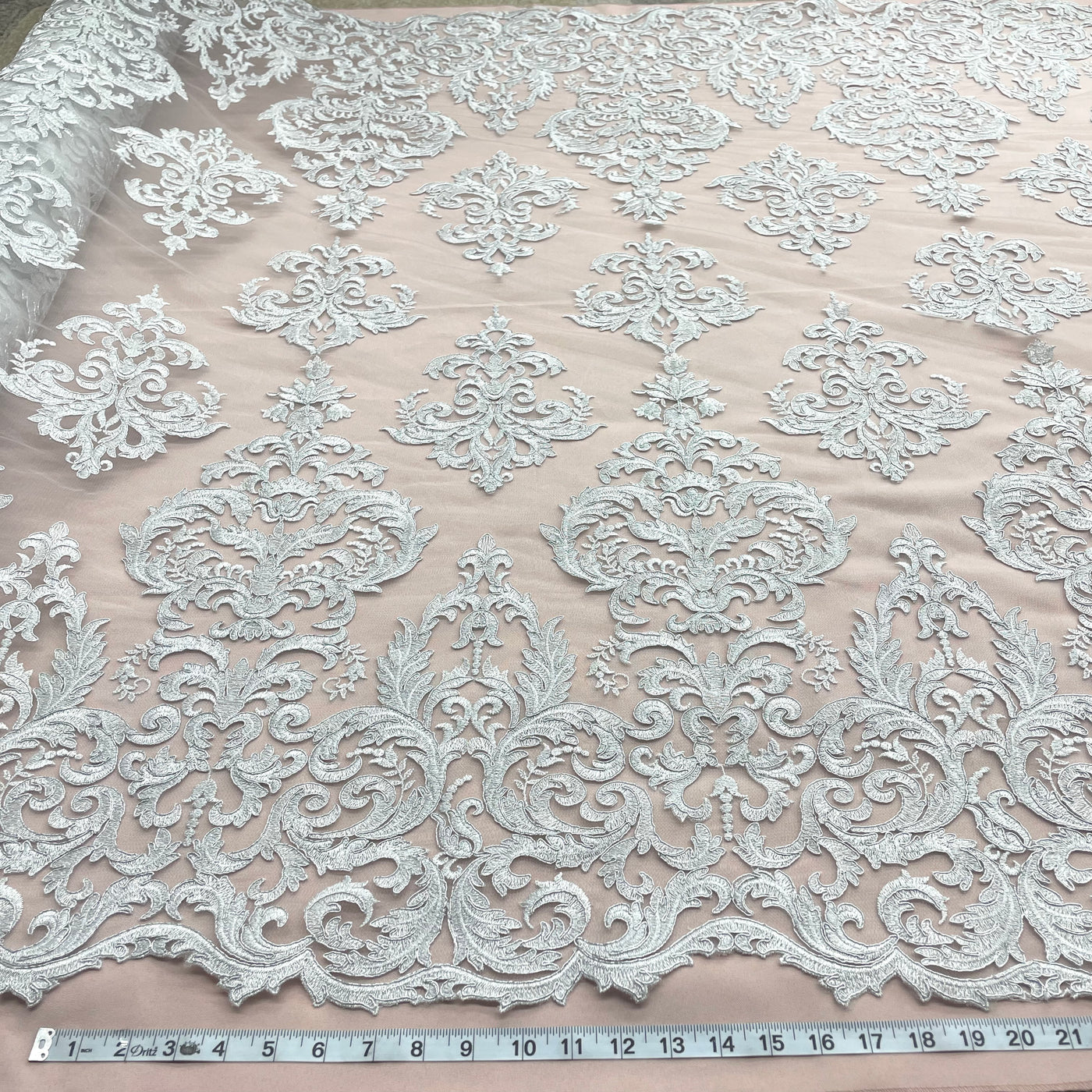 Corded Bridal Lace Fabric Embroidered on 100% Polyester Net Mesh | Lace USA