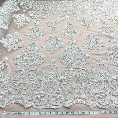 Corded Bridal Lace Fabric Embroidered on 100% Polyester Net Mesh | Lace USA