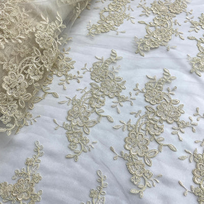 Corded Bridal Lace Fabric Embroidered on 100% Polyester Net Mesh | Lace USA