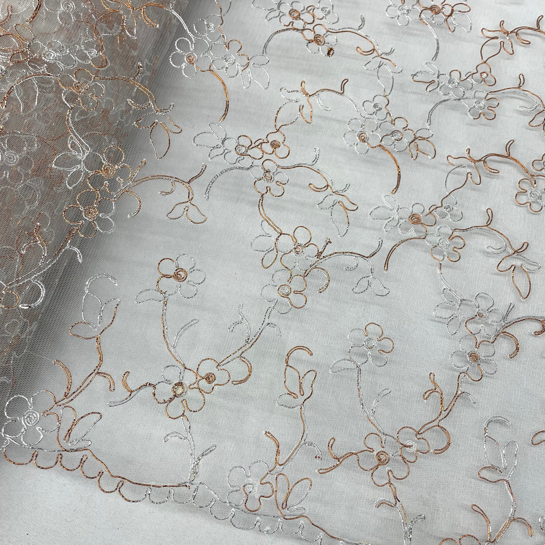 Corded Bridal Lace Fabric Embroidered on 100% Polyester Net Mesh | Lace USA