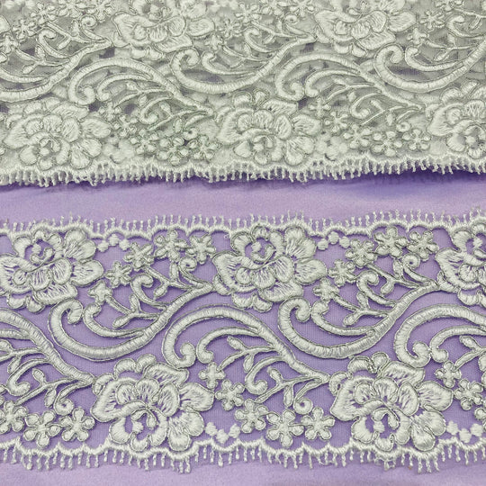 Corded & Embroidered Double Sided Trimming on Mesh Net Lace. Lace USA