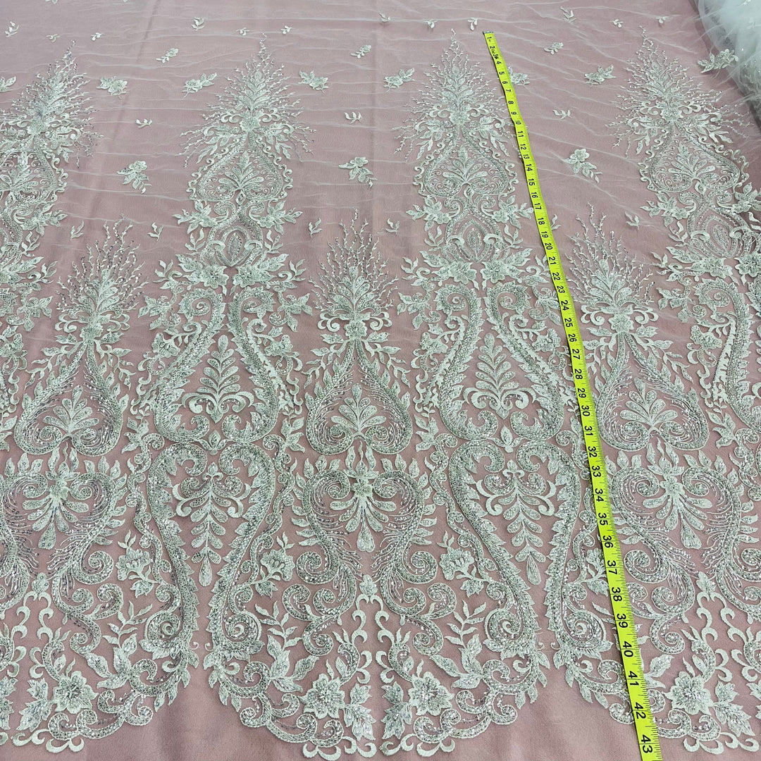 Beaded Lace Fabric Embroidered on 100% Polyester Net Mesh | Lace USA