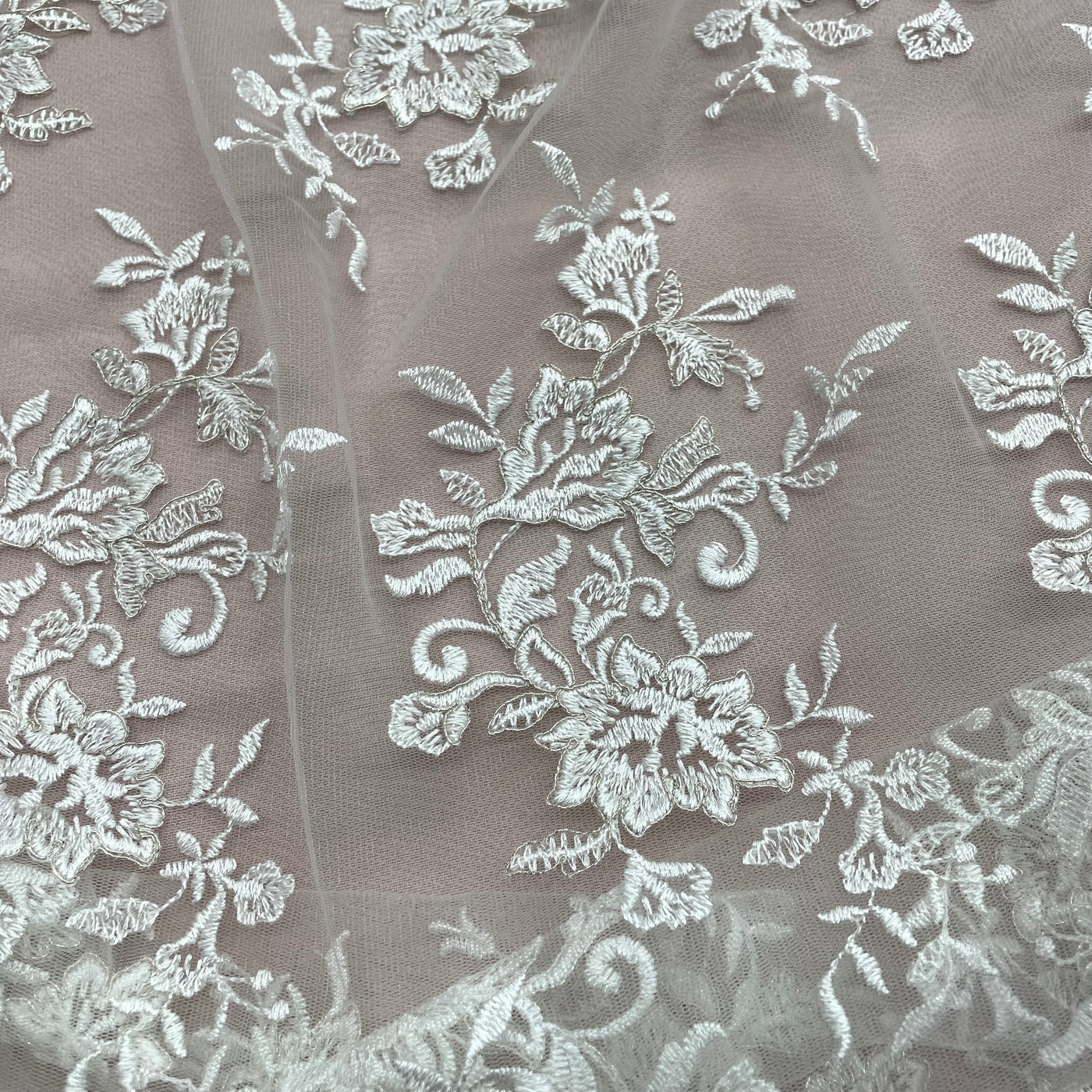 Corded Bridal Lace Fabric Embroidered on 100% Polyester Net Mesh | Lace USA