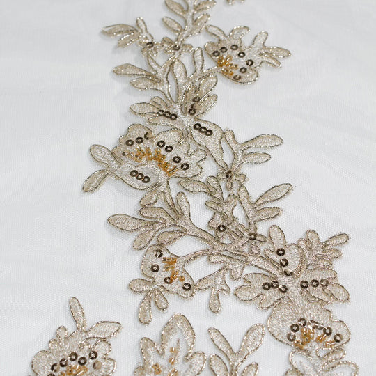 Beaded & Corded Bridal Lace Fabric Embroidered on 100% Polyester Net Mesh | Lace USA