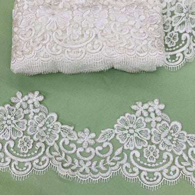 Corded Lace Trimming Embroidered on Poly. Net Mesh. Lace USA