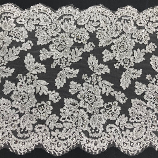 Double Sided Lace Trimming Beaded Corded Embroidered on 100% Polyester Net Mesh | Lace USA