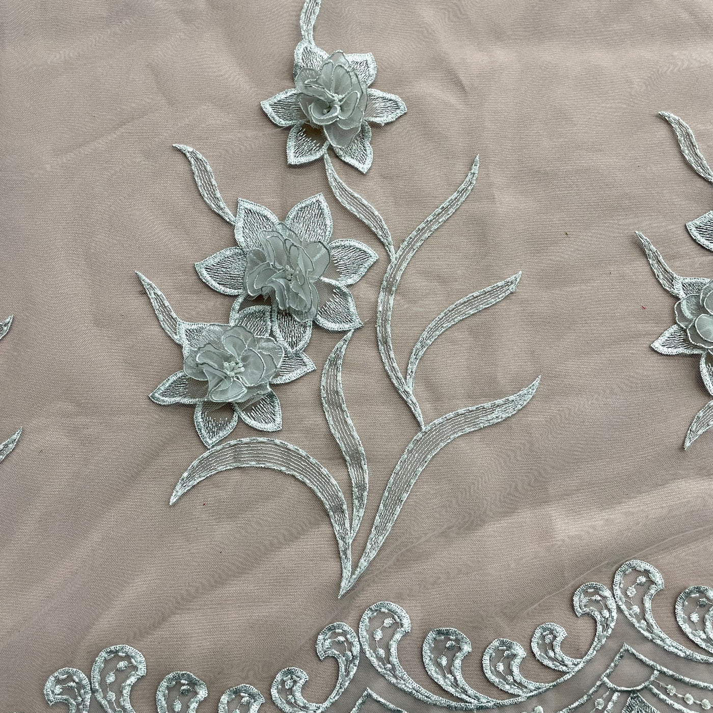 Beaded 3D Floral Lace Fabric Embroidered on 100% Polyester Net Mesh | Lace USA