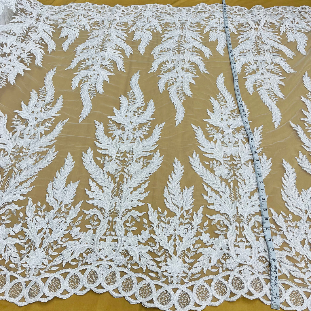 Beaded & Corded Bridal Fabric Lace Embroidered on 100% Polyester Net Mesh | Lace USA