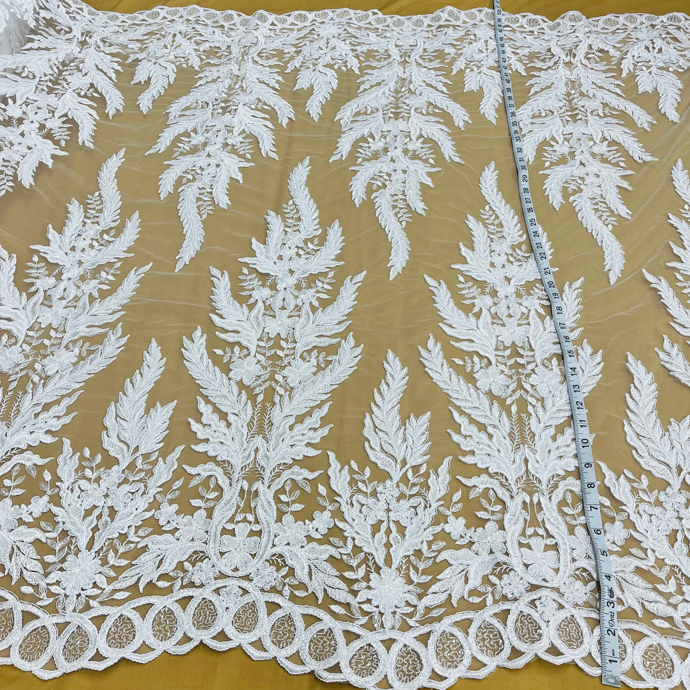 Beaded & Corded Bridal Fabric Lace Embroidered on 100% Polyester Net Mesh | Lace USA