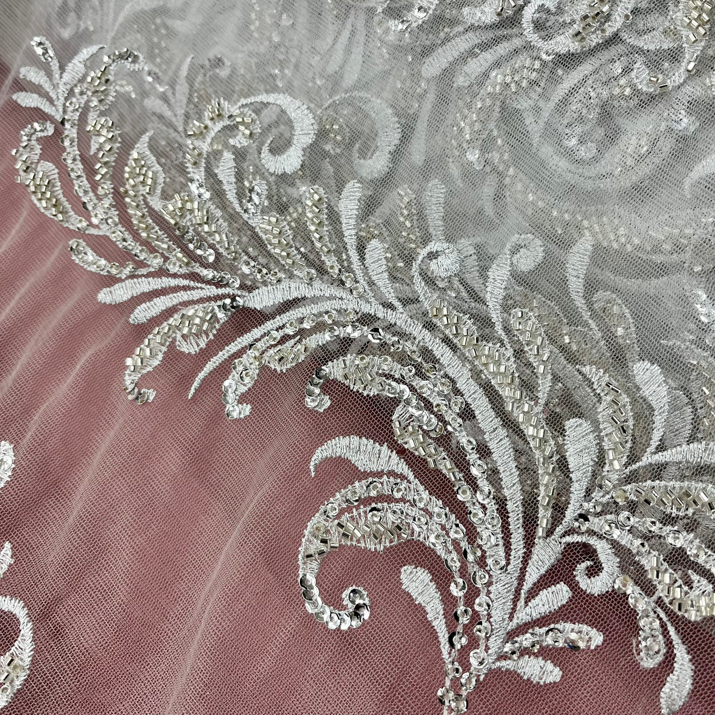 Beaded Lace Fabric Embroidered on 100% Polyester Net Mesh | Lace USA-GD-13267