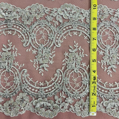 Beaded & Corded Bridal Lace Fabric Embroidered on 100% Polyester Net Mesh | Lace USA