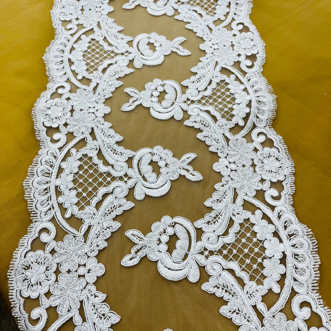 Corded Double Sided Lace Trimming Embroidered on 100% Polyester Net Mesh | Lace USA