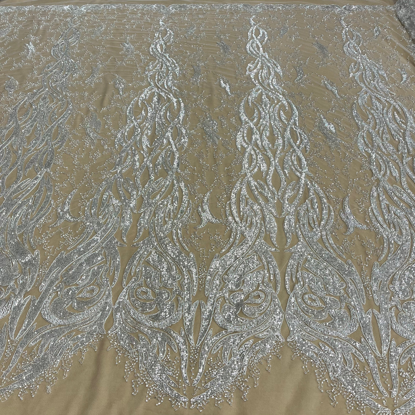 Beaded & Corded Bridal Lace Fabric Embroidered on 100% Polyester Net Mesh | Lace USA