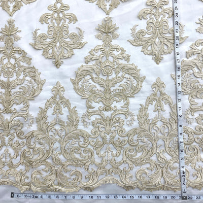 Corded Bridal Lace Fabric Embroidered on 100% Polyester Net Mesh | Lace USA