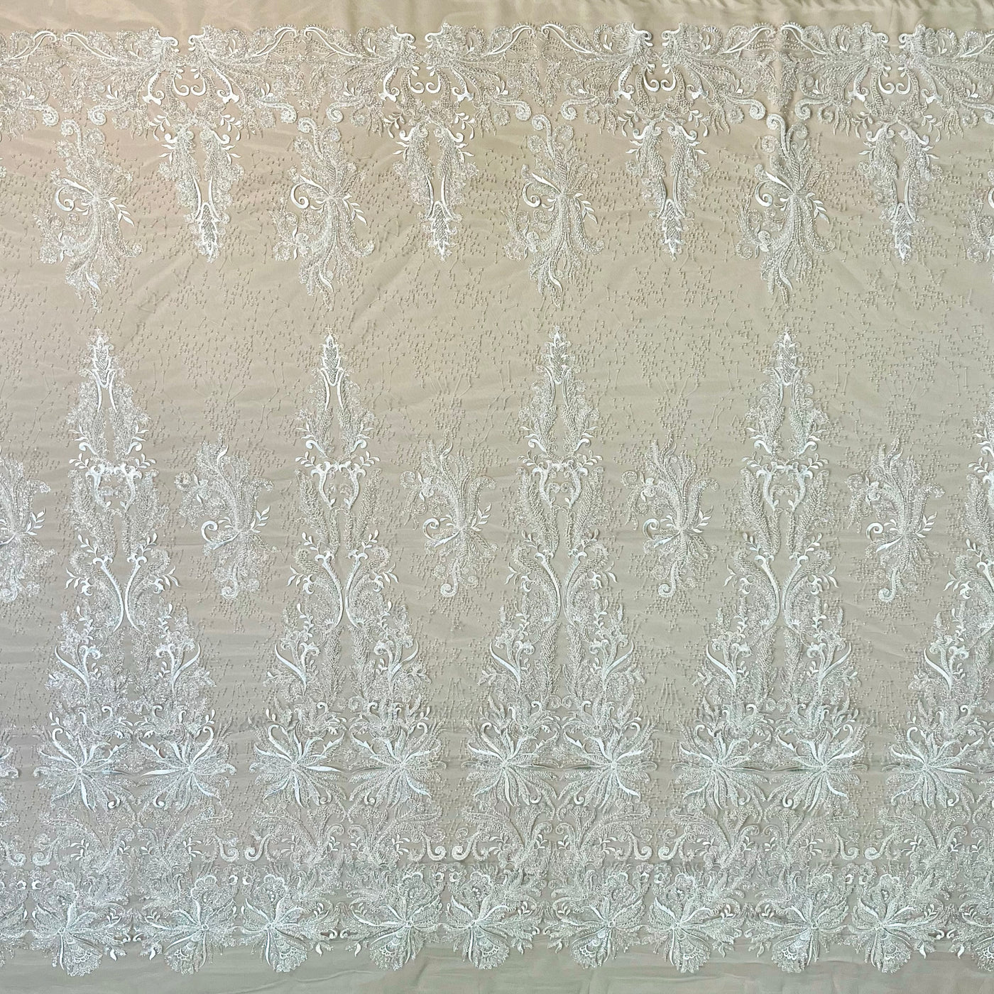 Beaded Lace Fabric Embroidered With Fuzzy Thread on 100% Polyester Net Mesh | Lace USA