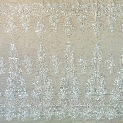 Beaded Lace Fabric Embroidered With Fuzzy Thread on 100% Polyester Net Mesh | Lace USA